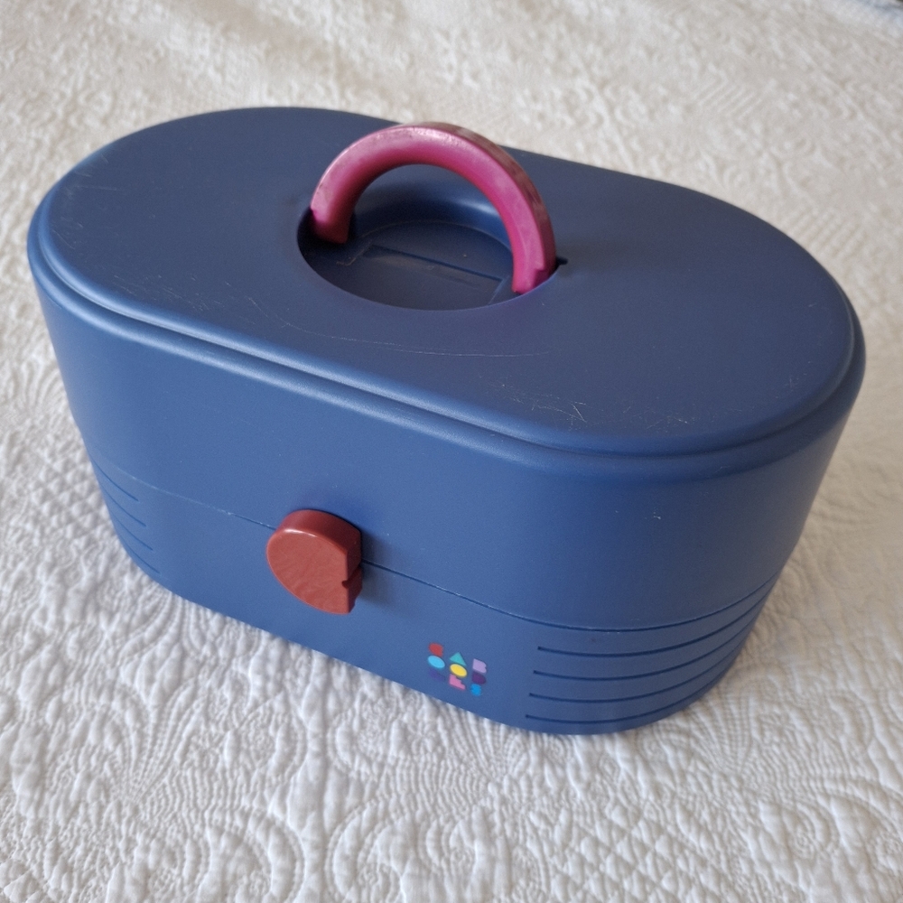 Women Bags Blue Carry Case with Pink Handle